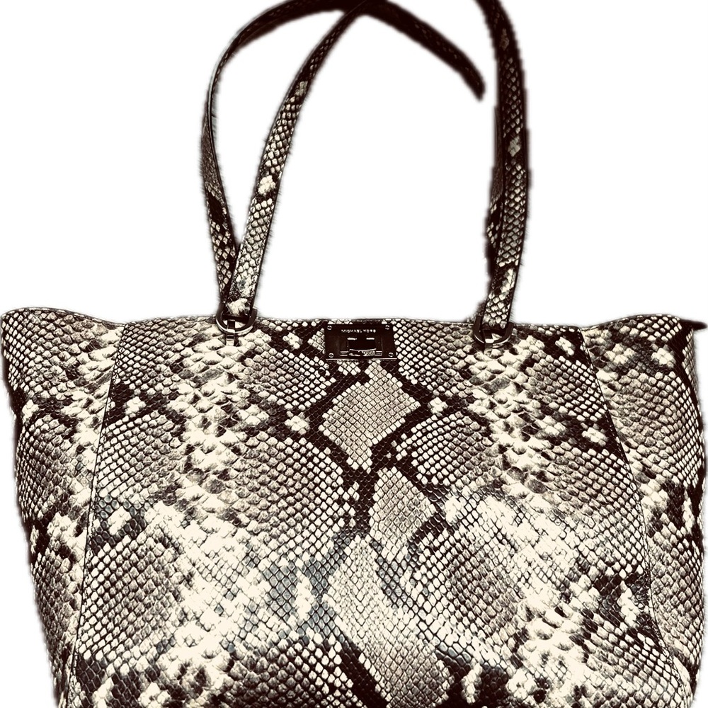 Michael Kors Snake-Print Tote Bag in Brown and Cream